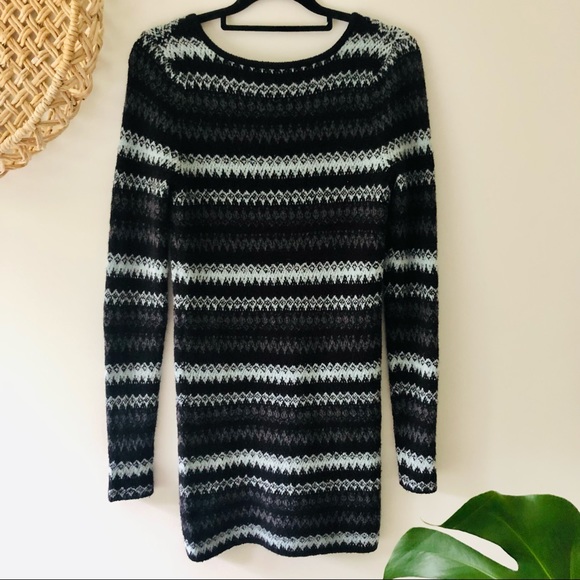 Free People Body Con Scoop V-neck Sweater Dress Nordic Stripes - Picture 6 of 10